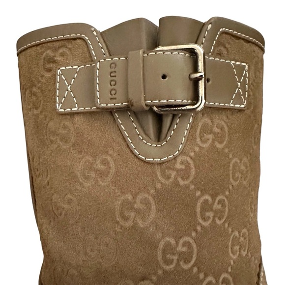 Gucci Beige Guccissima Taupe Suede Quercy Flat Buckle Boots Size 36.5 | US 6.5 - Picture 5 of 16